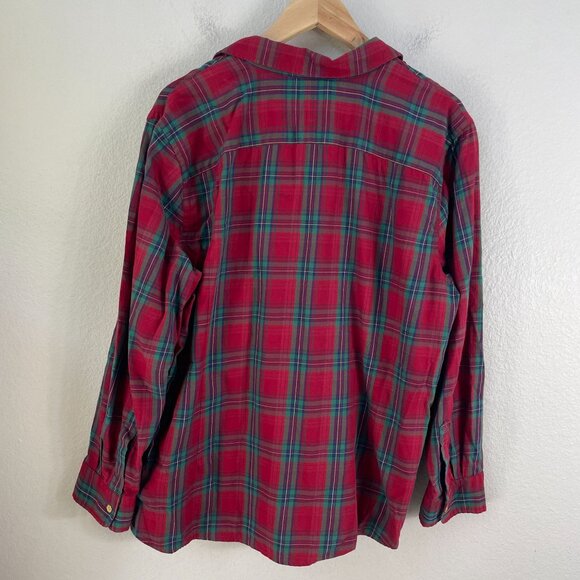 Chaps Classics Womens Plaid Cotton Shirt 2X Red & Green Long Sleeve Button-Up - Picture 7 of 8